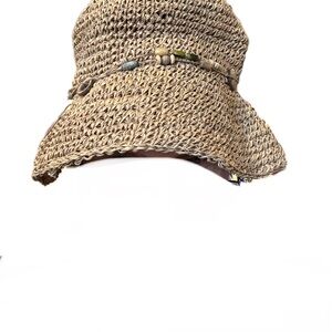 Stylish Tan Straw Hat with Beaded Band handmade from Turks and Caicos